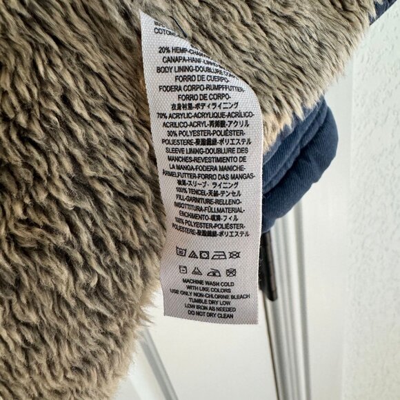 Free People Quilted Denim Jacket Sherpa Lined Hooded Coat Blue Zip-Up Size L - Picture 7 of 9